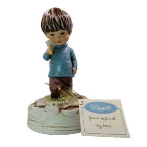 VTG 1973 Gorham Moppets Figurine Music Box Boy Net Captured My Heart WORKS 6.5"